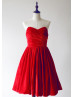 Red Pleats Velvet Short Prom Dress